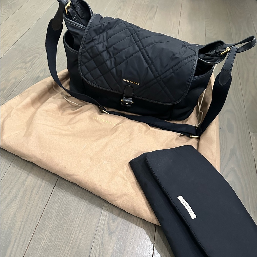Burberry Black Quilted Nylon Baby Bag with Gold Hardware